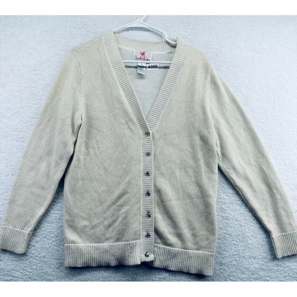 Quacker Factory Womens Cardigan Sweater Size M Gold Thread Rhinestone Buttons